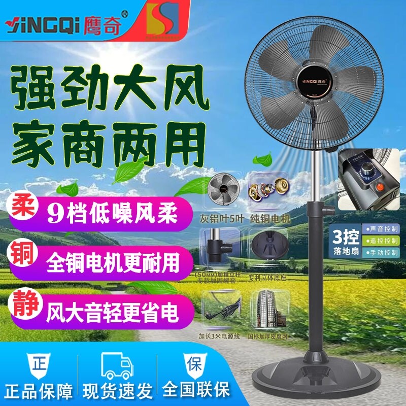 鹰奇电风扇落地扇强力广角送风