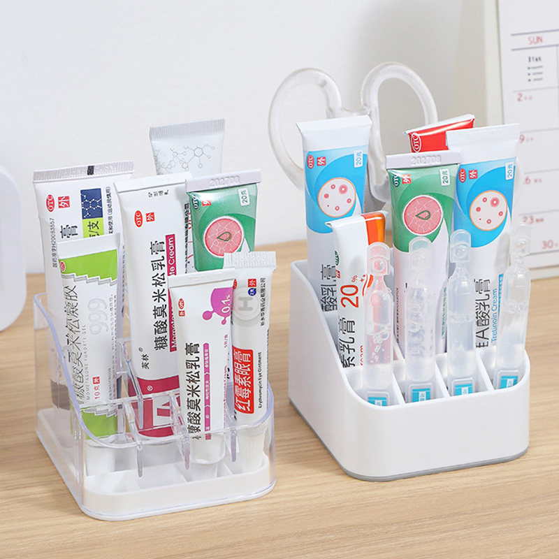 日本进口药膏收纳盒桌面分格分类乳膏药物整理神器口红唇膏置物架