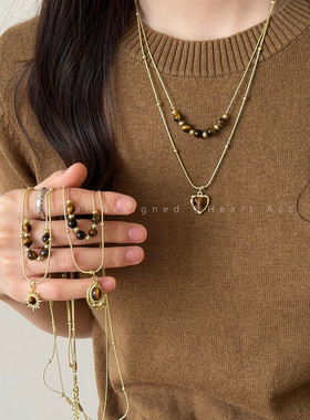 爱心虎眼石双层叠戴项链女轻奢高级感秋冬长款毛衣链气质百搭配饰