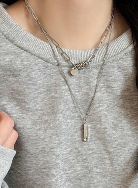 双层叠戴钛钢项链女ins小众中性装饰卫衣链个性百搭毛衣链配饰男