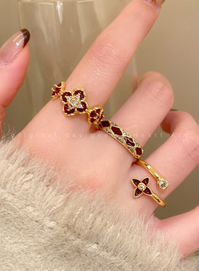 红色珐琅开口戒指女轻奢高级感小众精致食指戒超好看独特漂亮指环