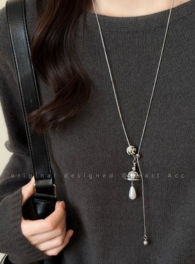 虎眼石星球长款抽拉项链女秋冬新款高级感毛衣链轻奢气质个性配饰