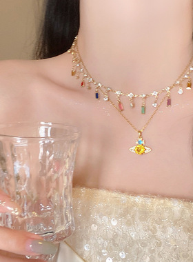 发财宅女同款彩色锆石土星项链女夏季多巴胺叠戴锁骨链高级感颈链