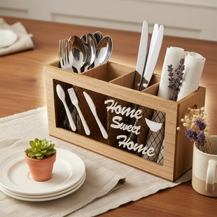 西餐刀叉盒牛排餐具分区收纳架安全环保木质欧式