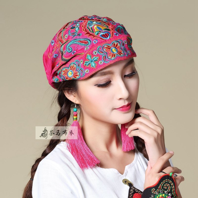 旅游草原百搭中国风民族风帽子头巾女士棉麻旅行秋天红色文艺折叠在类目 服饰配件/皮带/帽子/围巾, 帽子中 - 来自Buy2taobao.com提供专业的淘宝代购服务