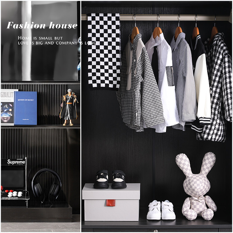 样板房间衣帽间儿童房衣柜服饰外套衬衫书包鞋子公仔摆件陈设道具