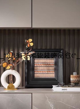 轻奢中式现代样板间展示柜玄关搭配装饰艺术皮革鎏金布艺挂画装饰