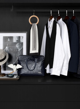 样板房衣帽间商务男士灰蓝色系衣帽间组合套装衣柜装饰摆件衣服品