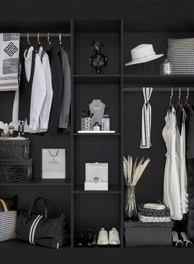 【山海艺术】黑白色轻奢软装样板房男女主人房衣帽间饰品摆件衣服