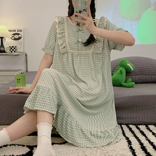 阪织屋官方旗舰店宫廷纯棉纱布睡裙女款夏季天短袖薄款公主风清新