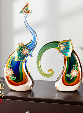 珐琅彩招财大象摆件一对乔迁礼物