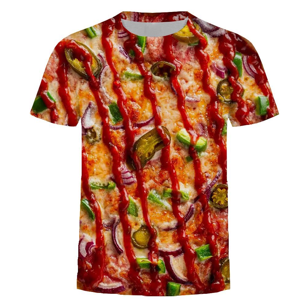 2025夏季新款热销披萨美食系列3D印花短袖 青少年男女同款抽象T恤