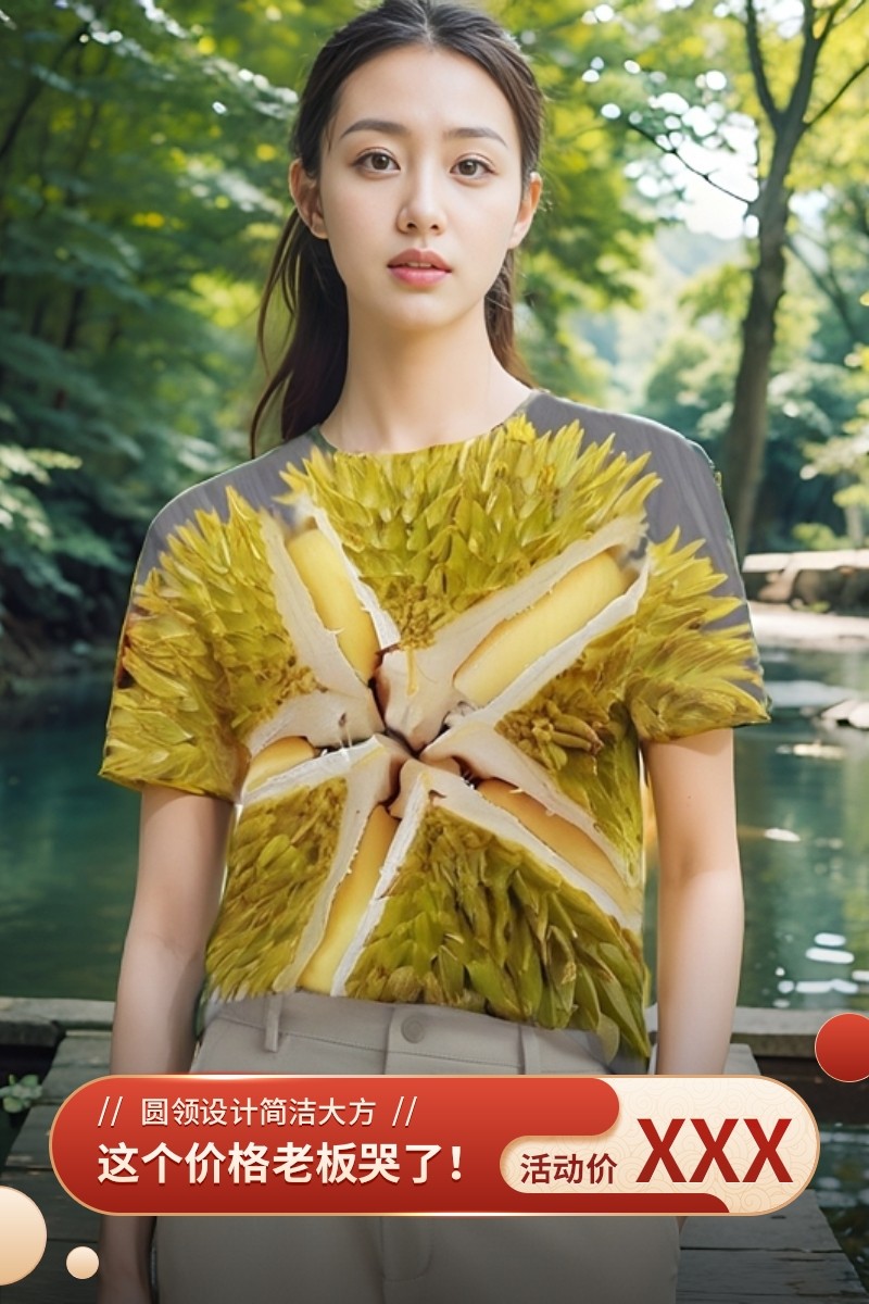 2024夏季金枕榴莲系列3D极简风印花A级个性搞笑工作服男女T恤上衣