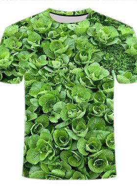 egly夏季 绿色蔬菜图案 3D数码印花T恤 阳光洋气潮男女圆领短袖衫