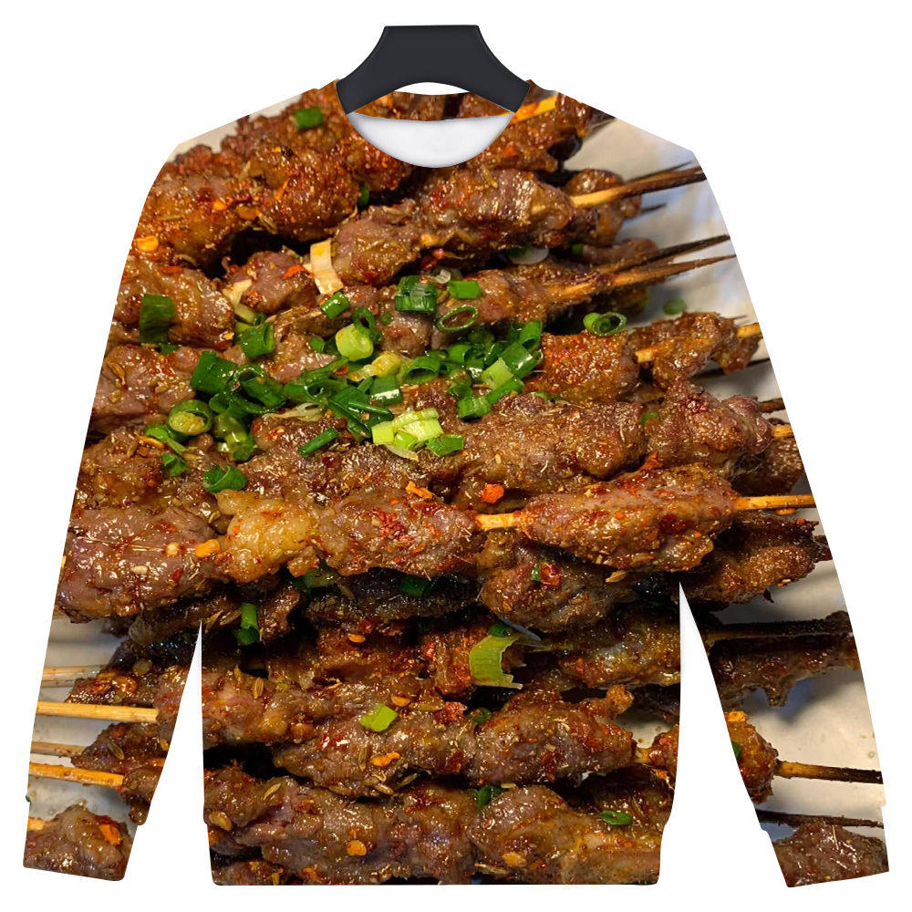 egly烧烤羊肉串印花图案短袖废土风多巴胺薄款中国风潮流卫衣