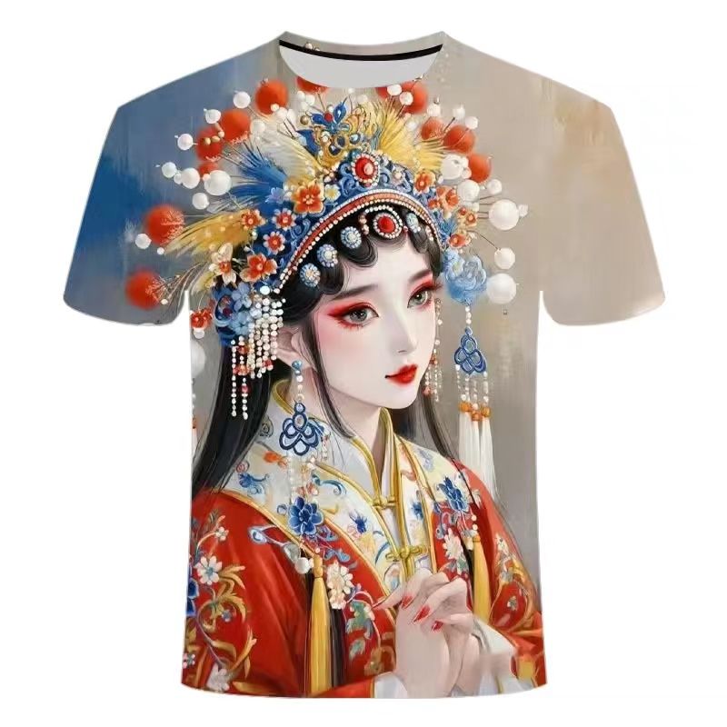 夏季新款egly国潮京剧印花短袖搭配男装潮流休闲时尚百搭圆领T恤