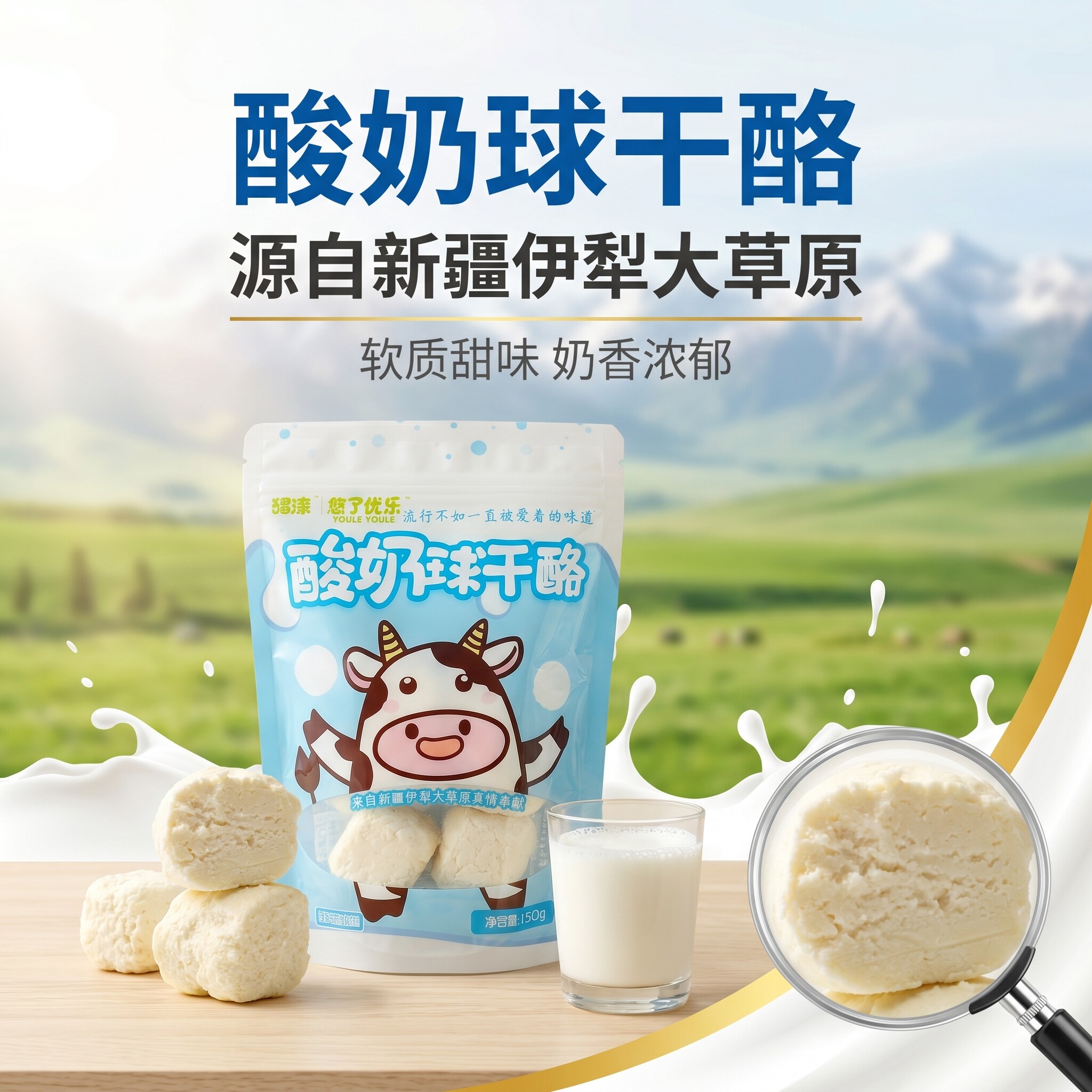 新疆悠了优乐鲜酸奶球酸奶疙瘩纯牛奶儿童零食包邮