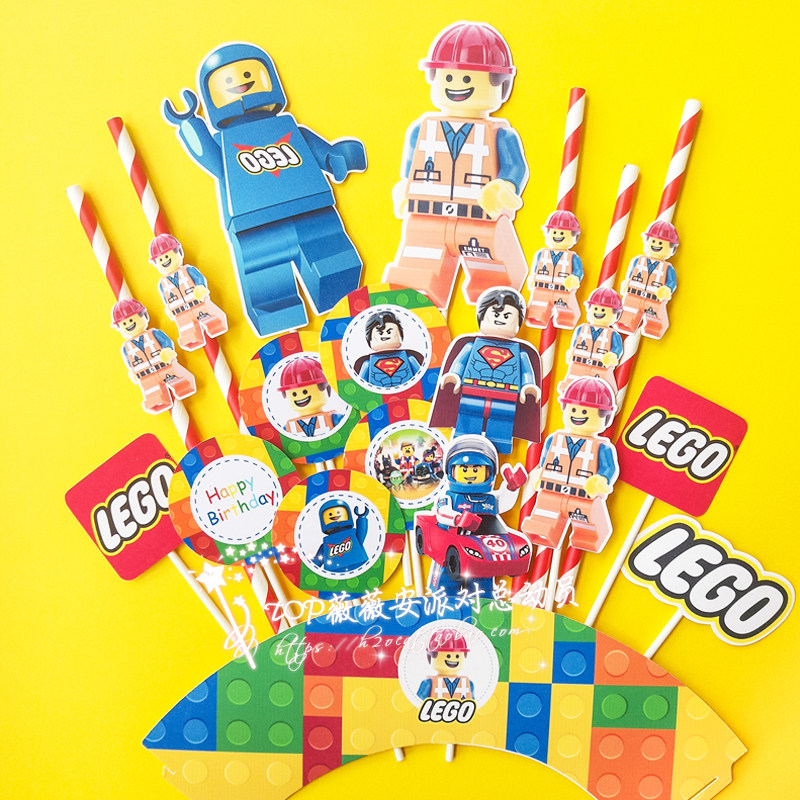 生日布置乐高蛋糕插件甜品台