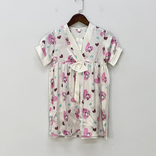 外贸单 儿童真丝素绉缎印花短袖连衣裙 桑蚕丝韩服女童夏季