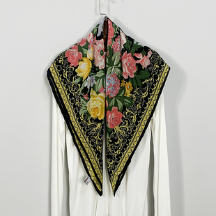 外贸品质单 真丝双绉油画花朵大方巾手工卷边 桑蚕丝印花围巾丝巾