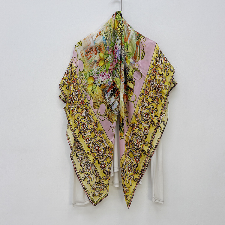 多色入 外贸真丝乔其缎印花大方巾 桑蚕丝薄款丝巾围巾披肩女秋冬