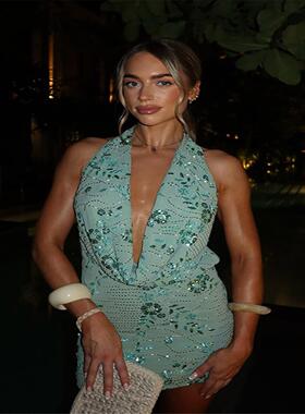 Sexy camisole sequin slim fit dress for women2025挂脖露背性