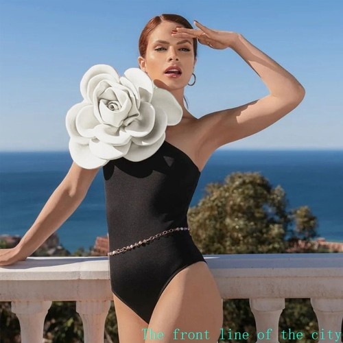 Sexy swimsuit flower bikini set for women连体泳衣3D白色立体