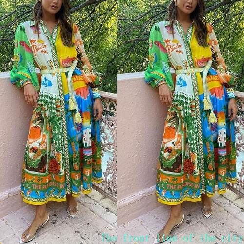 Printed slim fit cotton linen sexy bubble dress2024印花开衫