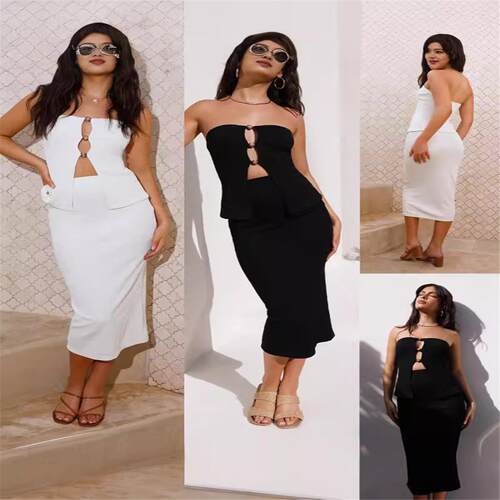 Party slimming camisole sexy mini dress开衫长款纯色高两件套