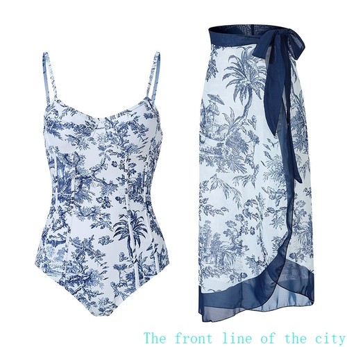 Sexy swimsuit flower bikini set for women连体泳衣女紧身显瘦