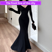 slim dress深v连衣裙女秋季 lace Sexy party mini 辣妹御姐长袖 连