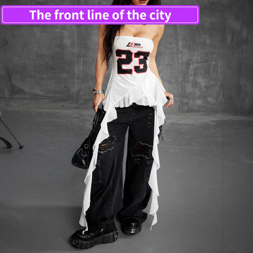 PrintedV-neckstraplessoff-shou