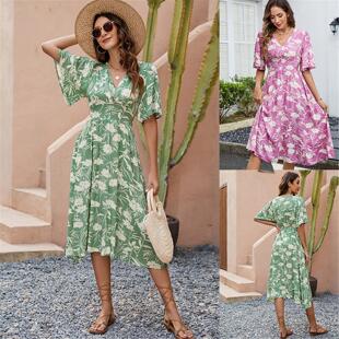 vacation casual lace Sexy shirt camisole dress夏 printed