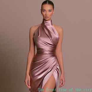 slit sexy lace long 开叉 Women dressYJ23556风挂脖无袖