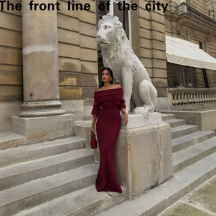 sexy fit hip hugging Lace dress纯色露肩针织长裙欧美时尚 slim