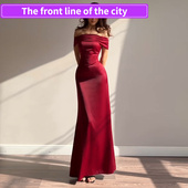 dress一字肩缎面收腰绑带连衣裙秋季 Sexy party mini slim lace