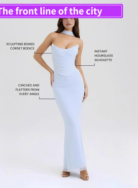 Strap slimming party slit sexy long dress夏新款欧美蓝色修身