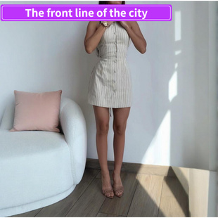 for Sexy Women现货纯色纽扣系带收腰 Dress Fashion Split Strap
