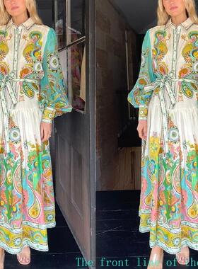 Printed slim fit cotton linen sexy bubble dress2024印花时尚