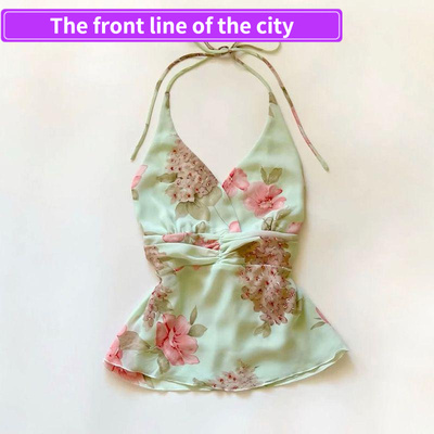 PrintedV-neckstraplessoff-shou