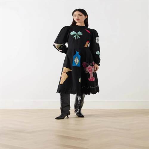 Sexy Deep V Flower Dress Printed Satin Vacation Long Dress秋