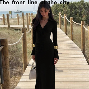 sexy hip V字领时尚 slim 气质喇 新款 fit dress秋季 Lace hugging