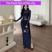 dress早秋御姐一字肩长袖 Sexy 辣妹网纱拼 party mini slim lace