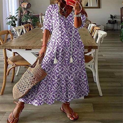 Sexy Deep V Flower Dress Printed Satin Vacation Long Dress20