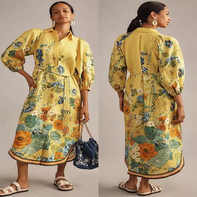Sexy printed lace up vacation top set women's dress亚马逊棉