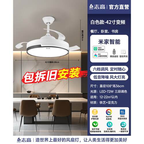 2025新款隐形电风扇灯一体新型智能高级感饭厅卧室客厅吸顶吊扇灯