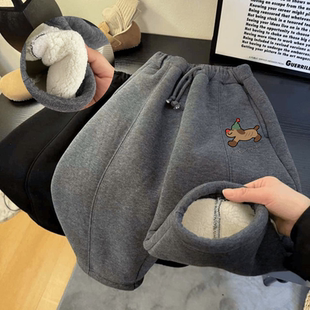 男女童宝宝加绒保暖弯刀裤 儿童裤 卡通印花宽松休闲裤 新款 子秋冬季