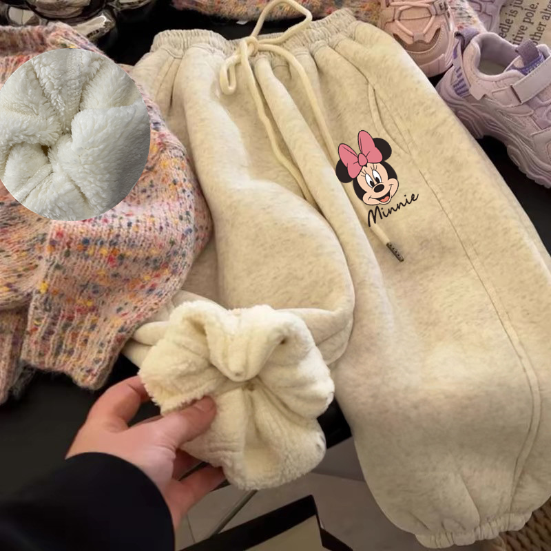 儿童裤子秋冬新款卡通印花宽松束脚裤男女童宝宝洋气加绒保暖长裤