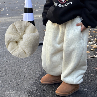 儿童加绒裤子秋冬季新款宽松休闲运动裤男女童宝宝加厚保暖长裤潮