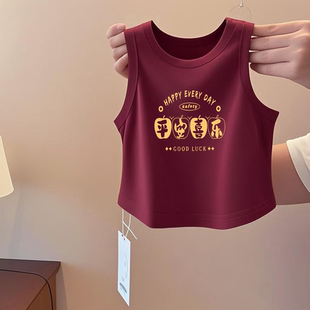 女童无袖背心夏季新款文字喜庆印花打底衫宝宝宽松百搭薄款上衣潮